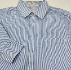 Michael Kors Cotton Blue‎ Pin Stipe Button Down Shirt 17 1/2 36/37 Reg Fit
